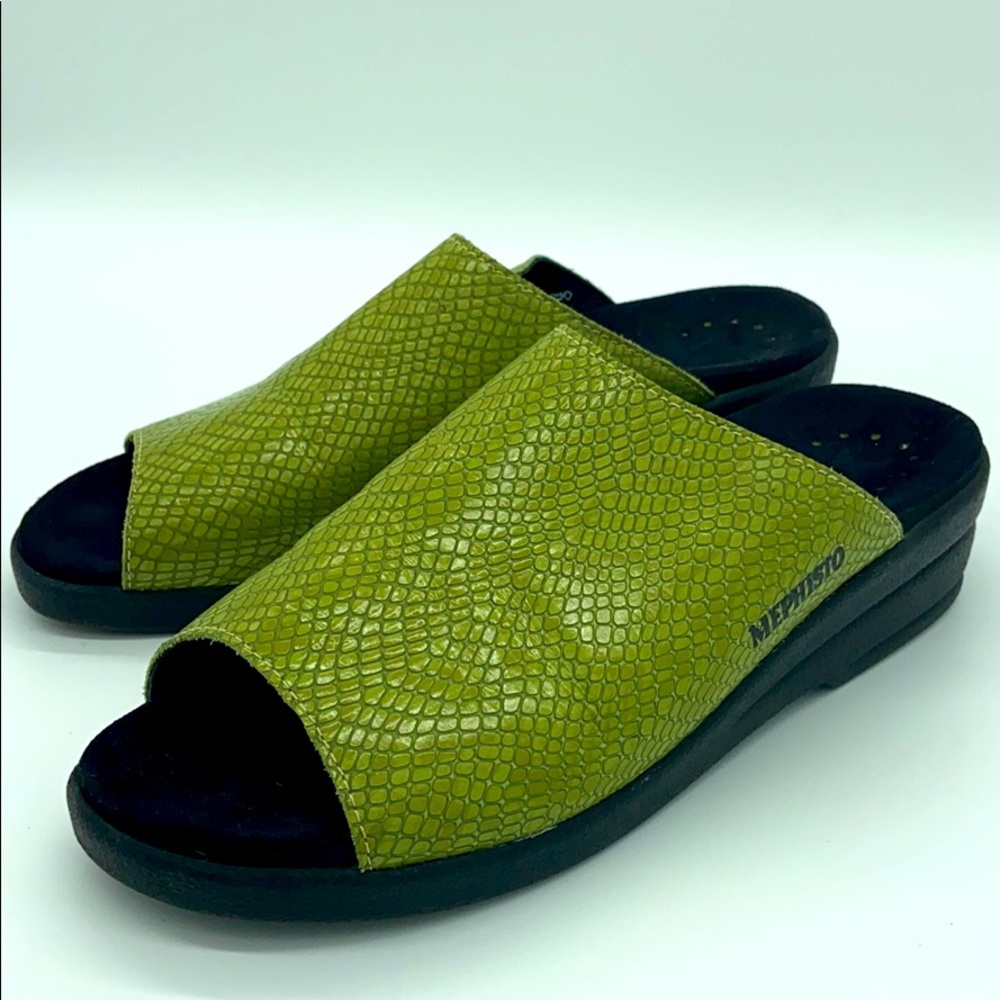 Mephistopheles Green Snake Skin Slide Sandals